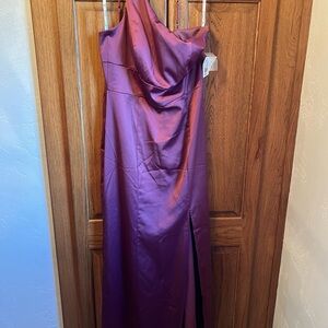Celebrate It Plum Satin Cowl Neck Evening Dress